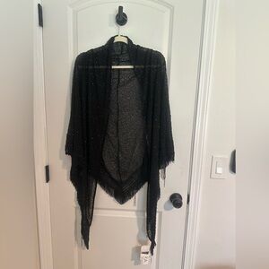Scala Black Fringe Wrap NWT A few loose loops but in great condition